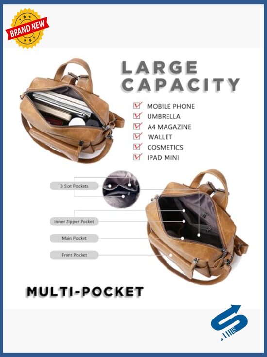 PU Leather Fashion Backpack Purse with Multi Pockets Adjustable Strap